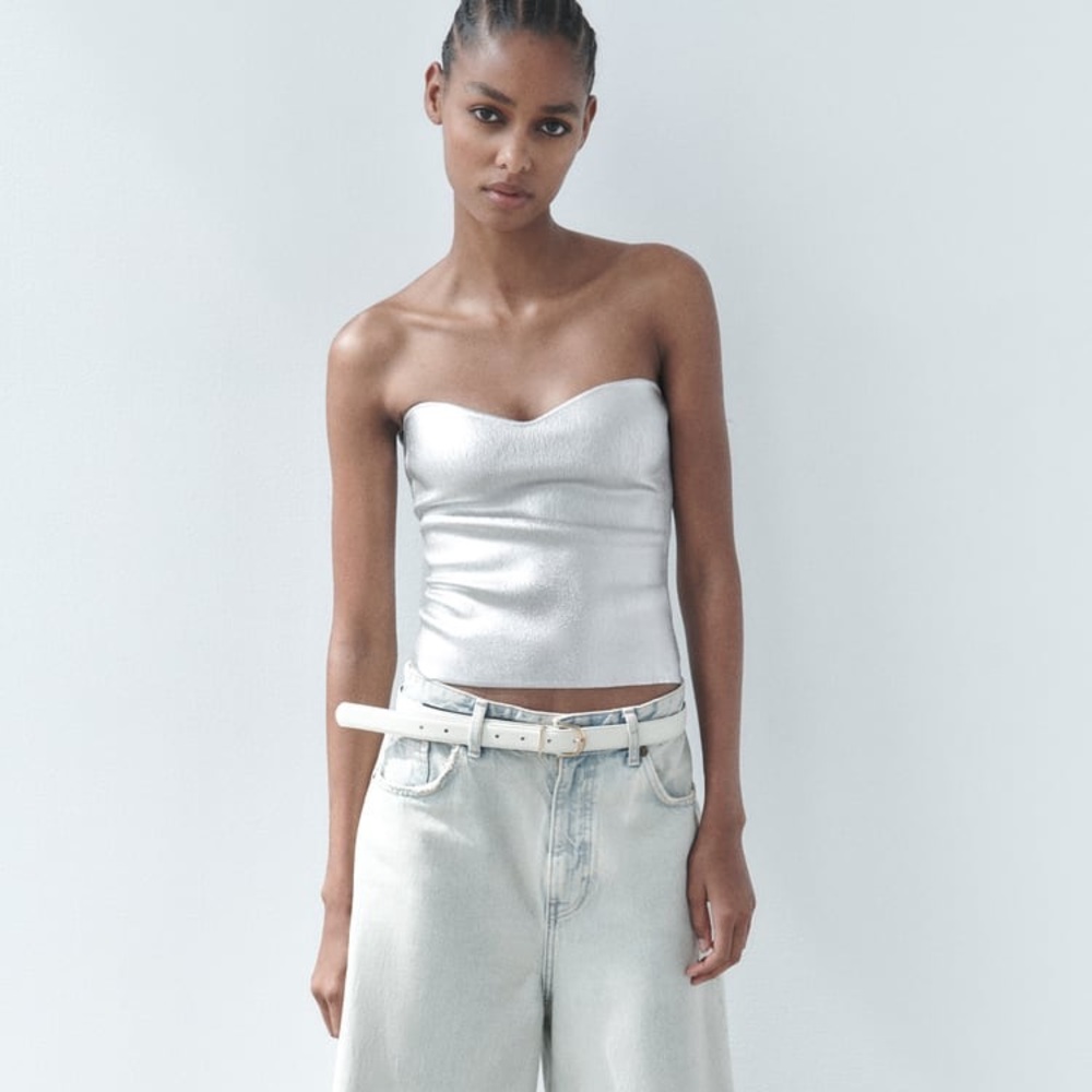 Zara Silver Knit Bustier Top - Picture 9 of 16